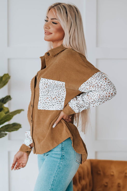 Patchwork Corduroy Buttoned Shirt Jacket